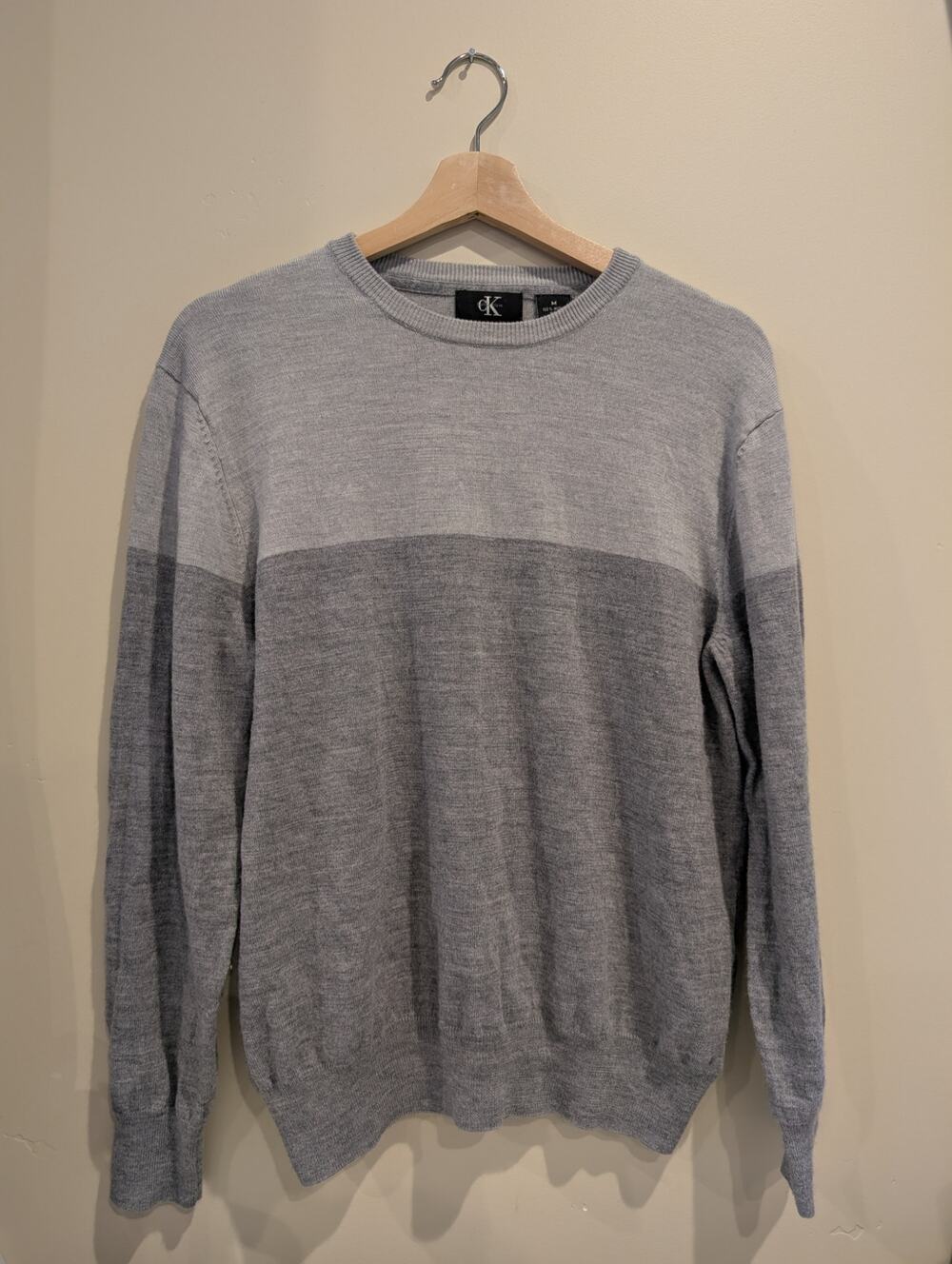100% Extra Fine Merino Wool Calvin Klein Colorblock Crewneck Sweater Men's M